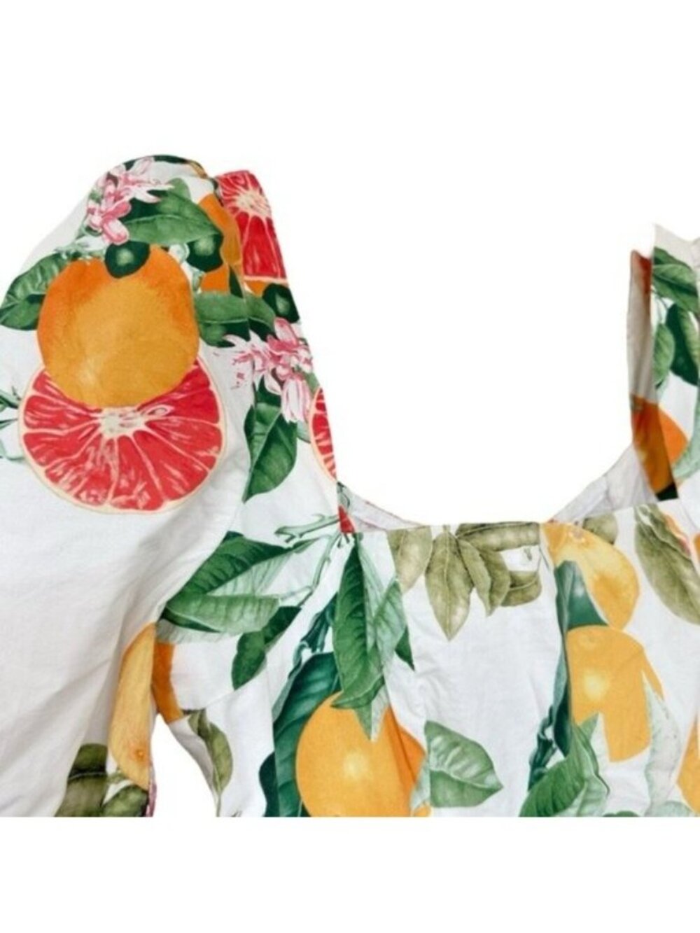 Cara Cara Blue Hill Citrus Fruit Print Cotton Tiered Maxi Dress Size 2 - Picture 8 of 13